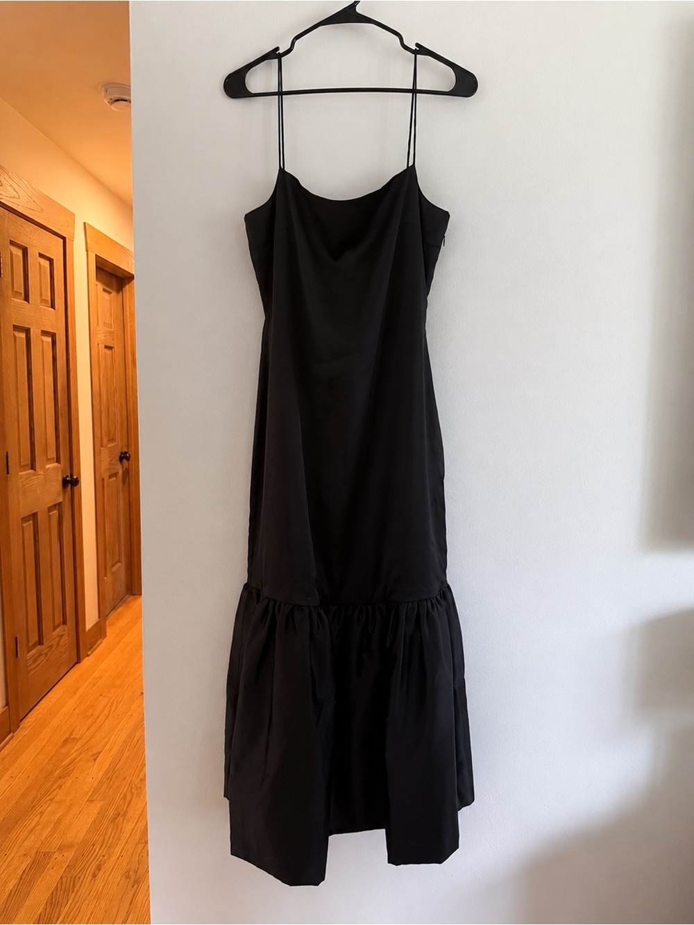 Caroline Constas Black Spaghetti-Strap Midi Dress with Ruffle Tier